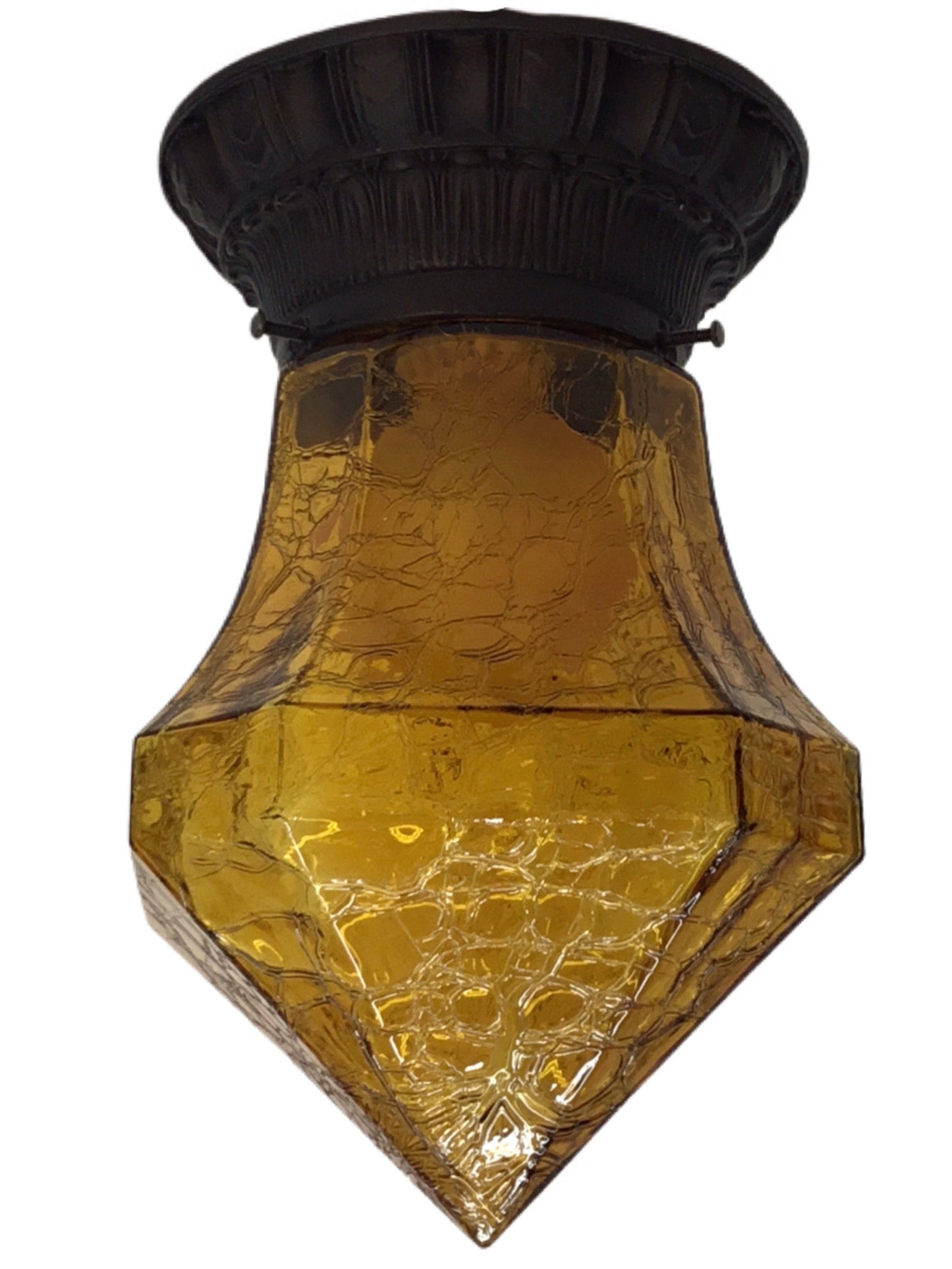 Vintage Outdoor Lightolier Ceiling Light with Amber Crackle Glass #2251