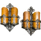 Amazing Pair Spanish Revival Double Sconces with Bakelite Shades #2310