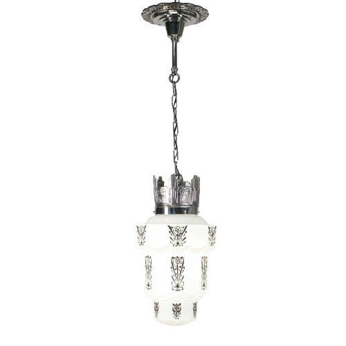 Crown Art Deco Pendant in Polished Nickel with Black Stencil Shade  #2212