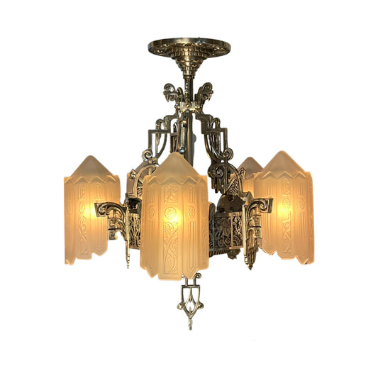 Lincoln "Venetian" Semi-Flush Slip Shade Chandelier, ca 1931, #2318