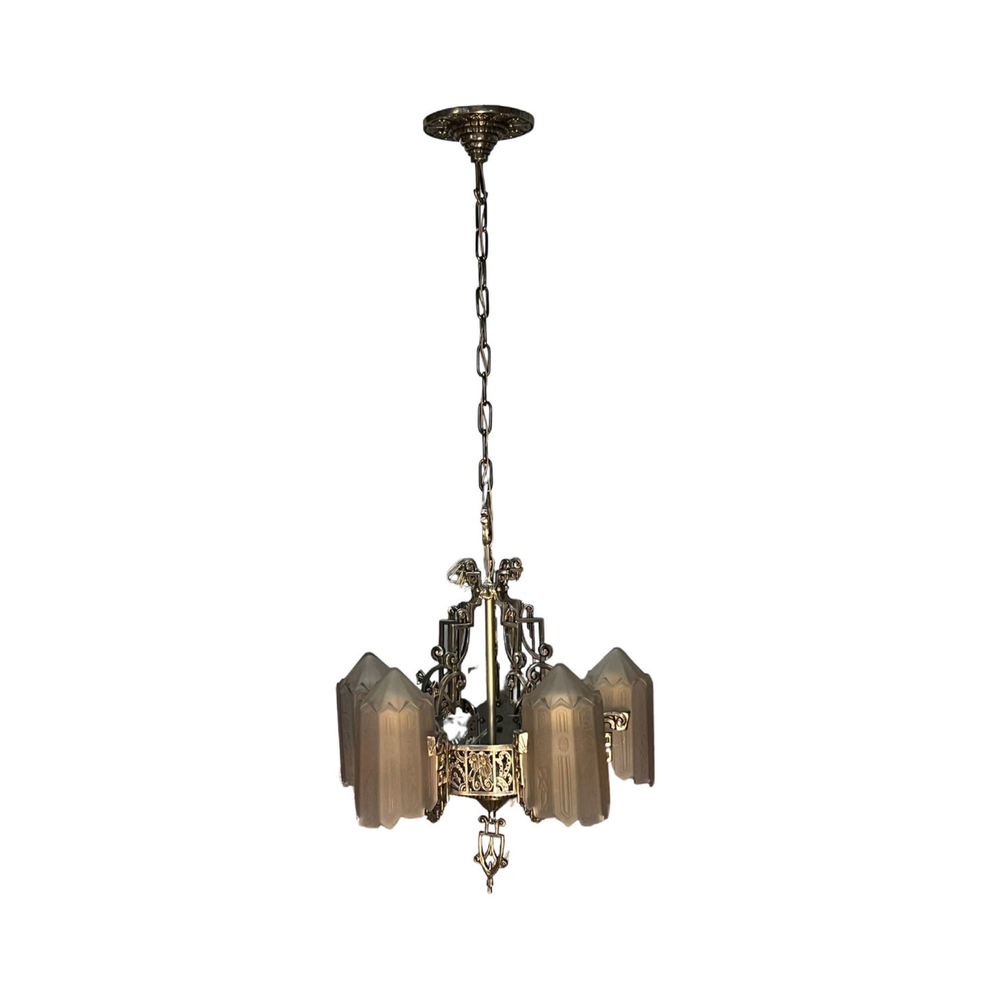 Lincoln "Venetian" Slip Shade Chandelier, Tall Ceiling Version, ca 1931, #2319