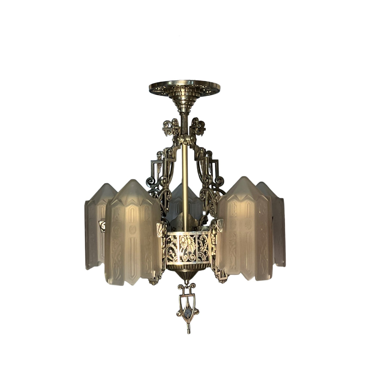 Lincoln "Venetian" Semi-Flush Slip Shade Chandelier, ca 1931, #2318