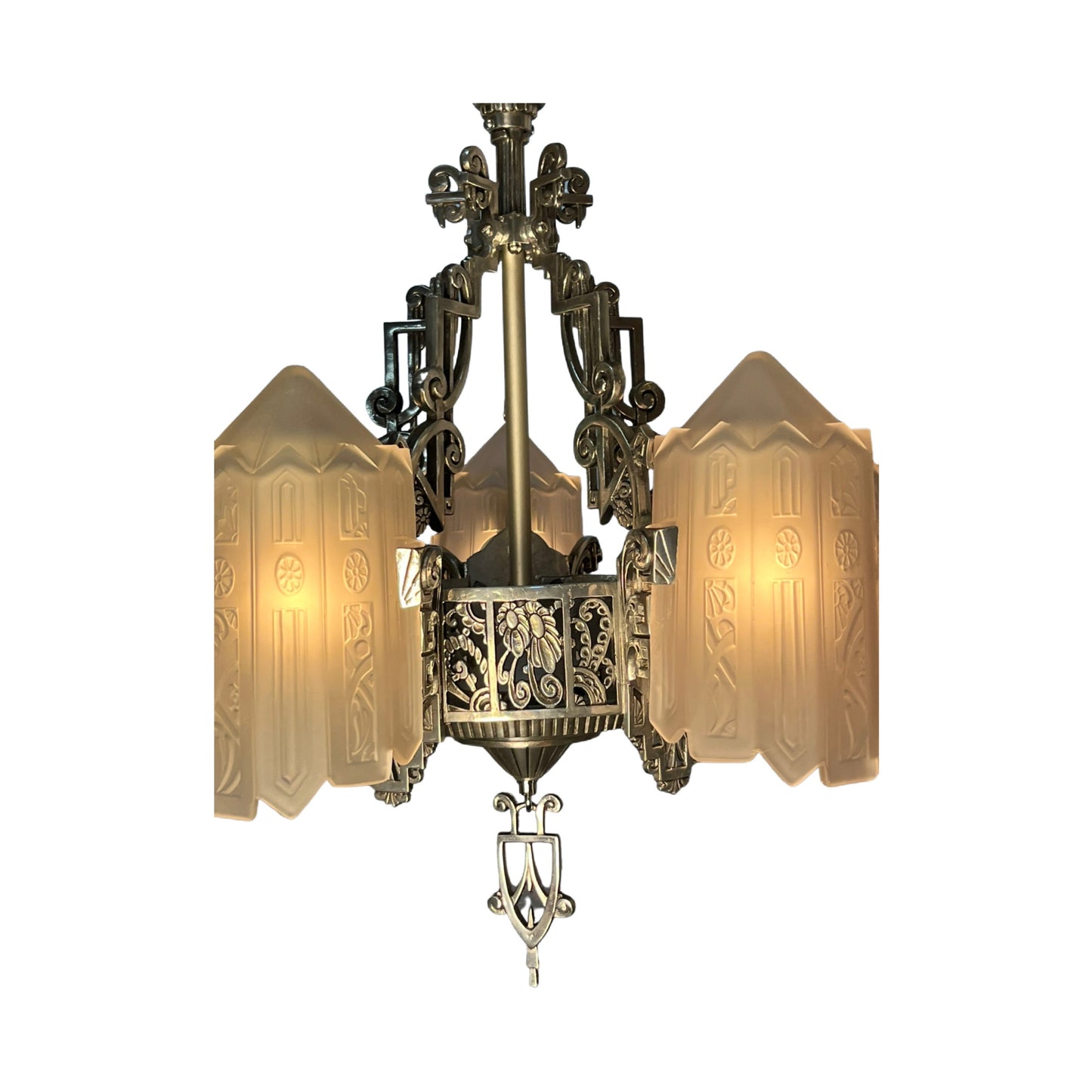 Lincoln "Venetian" Semi-Flush Slip Shade Chandelier, ca 1931, #2318