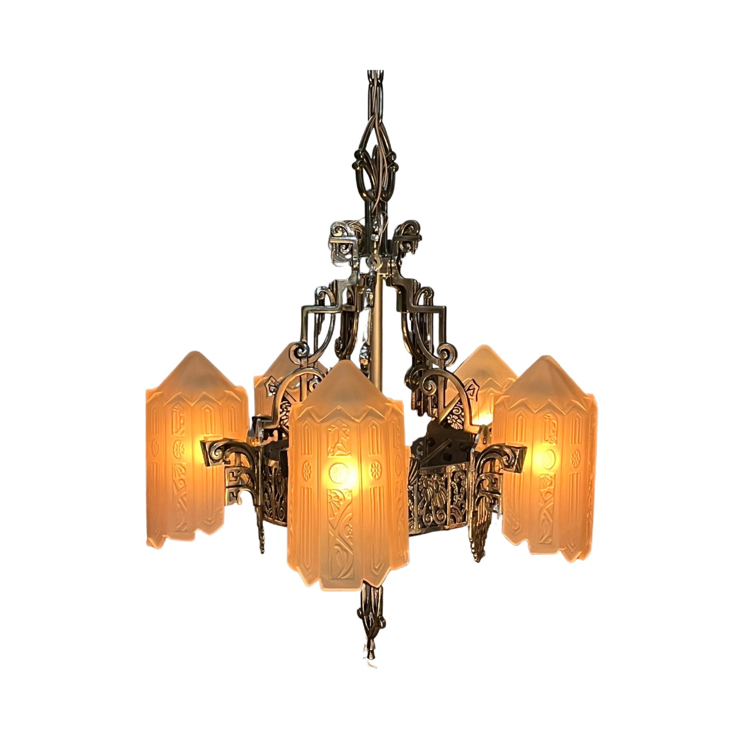 Lincoln "Venetian" Slip Shade Chandelier, Tall Ceiling Version, ca 1931, #2319