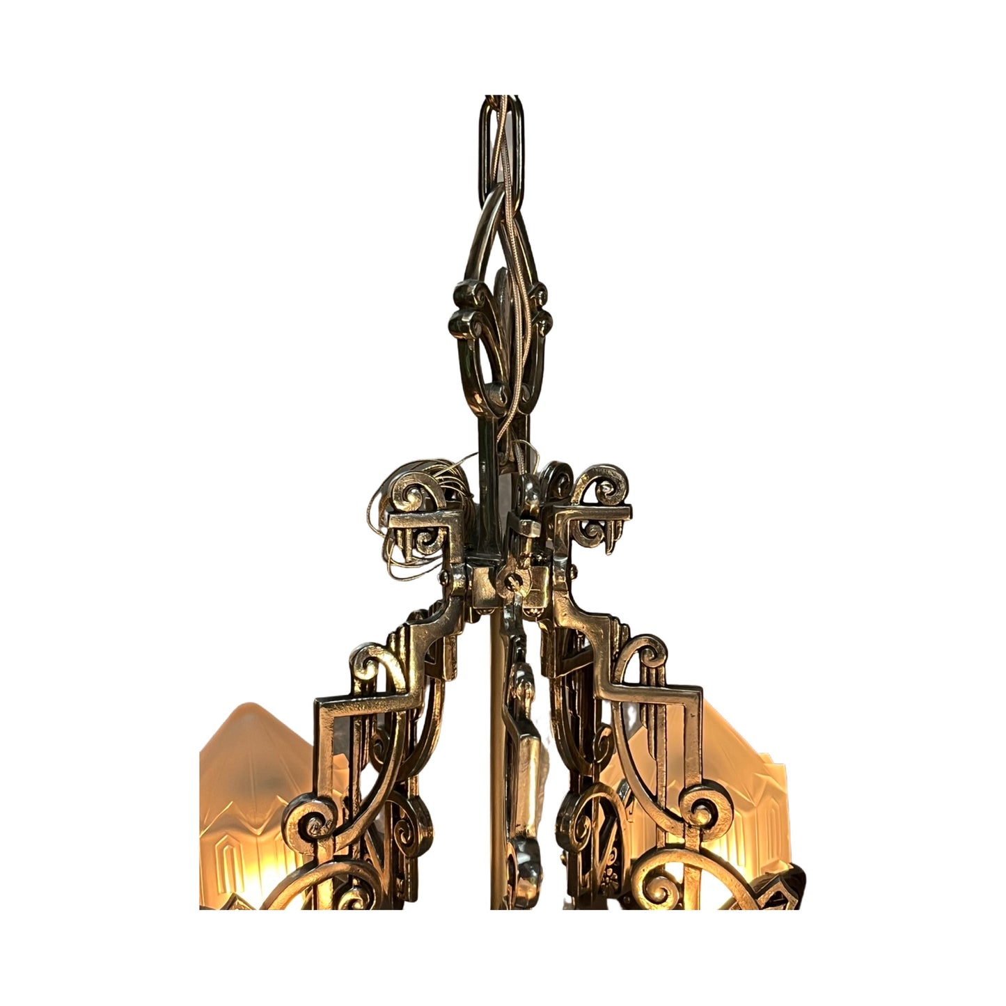 Lincoln "Venetian" Slip Shade Chandelier, Tall Ceiling Version, ca 1931, #2319