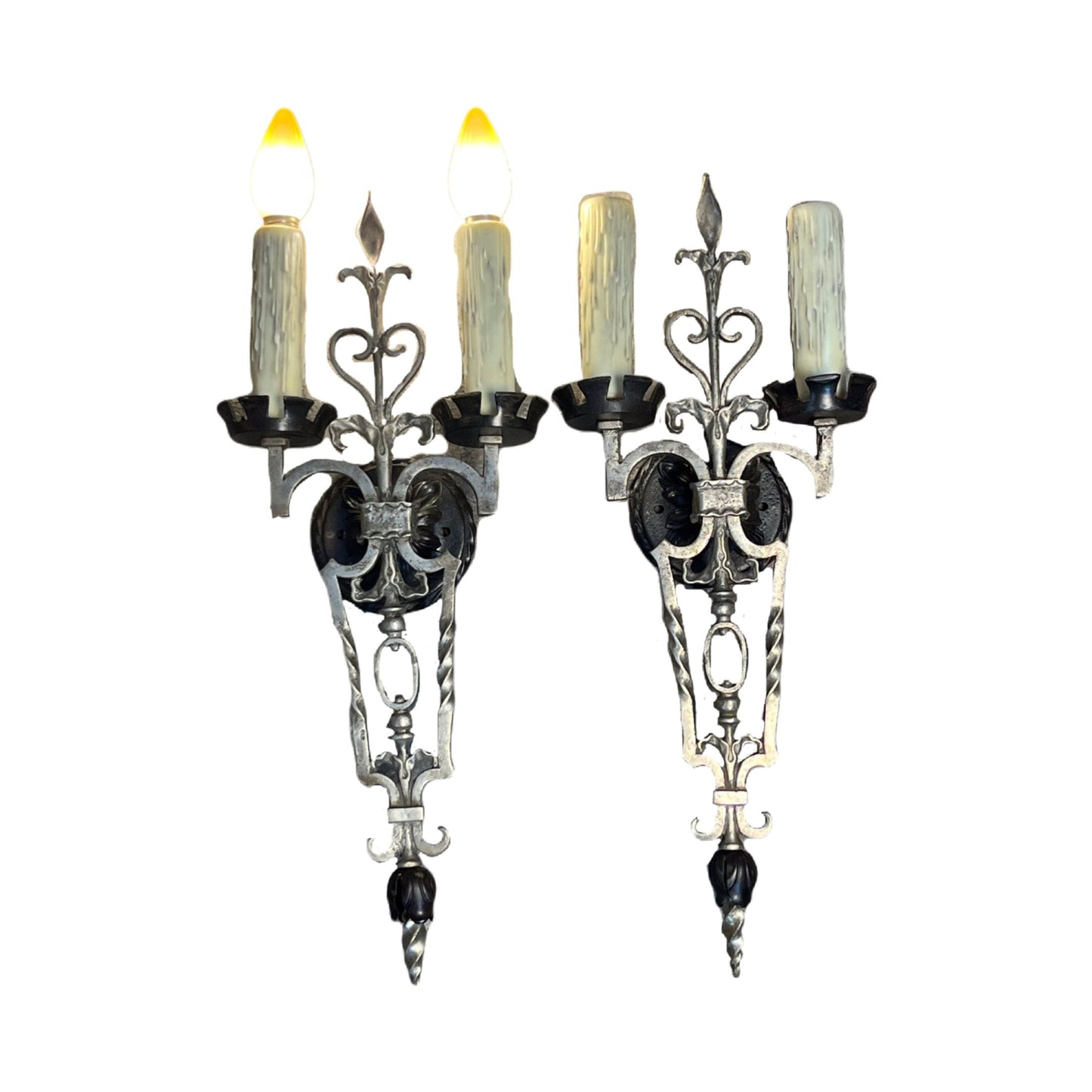 Massive Nickel Plated Bronze Spanish Revival Wall Sconces #2357