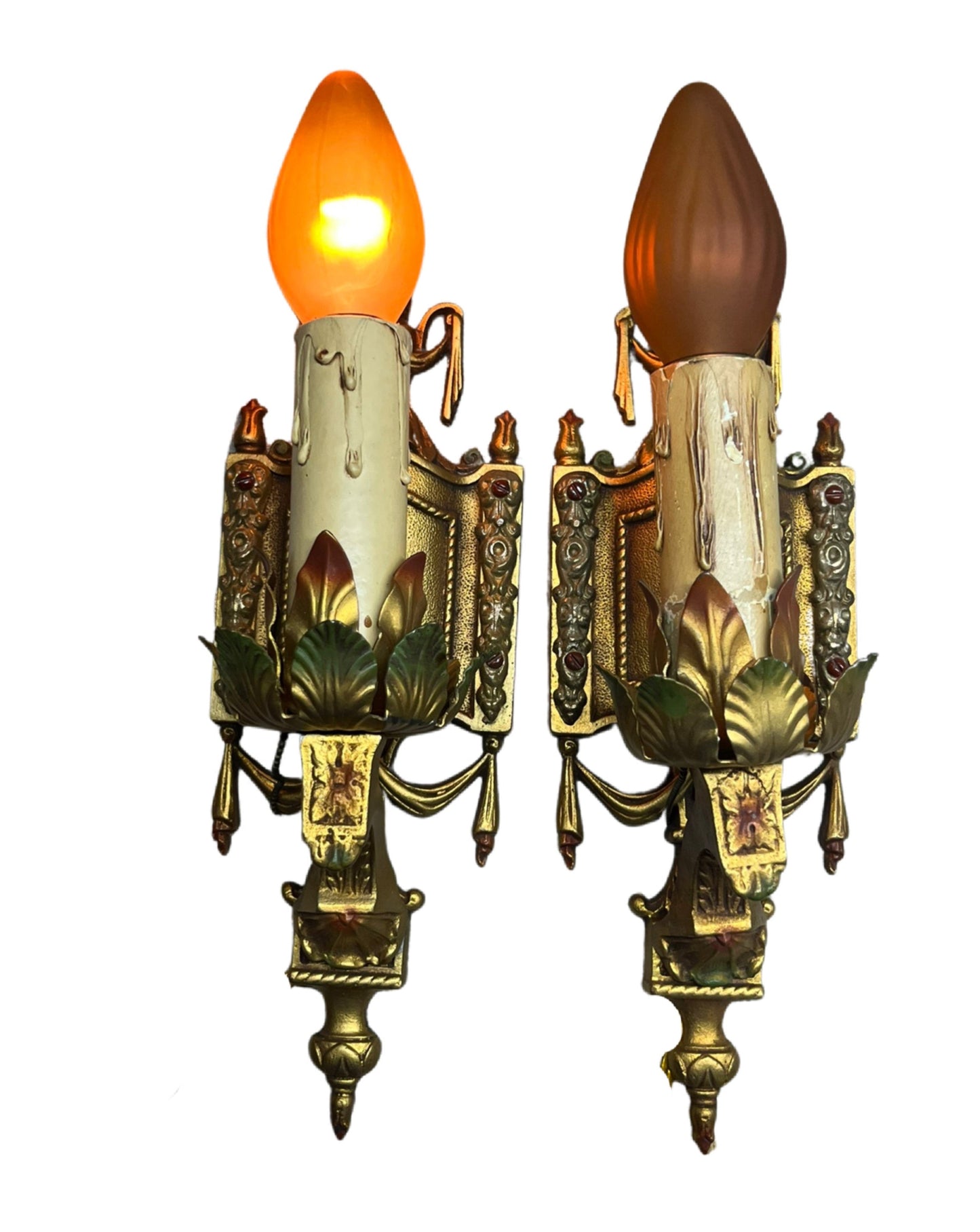 Pair of 1920s Sconce with Original Finish and Pullchain Sockets #2350