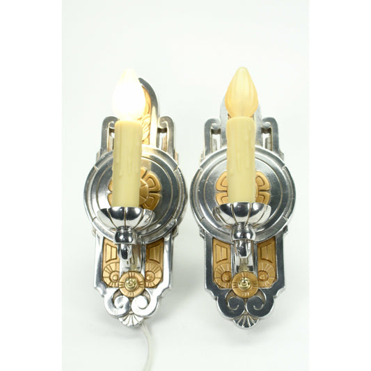 PAIR Polished Lincoln Art Deco Sconces, Two Pair available #2106