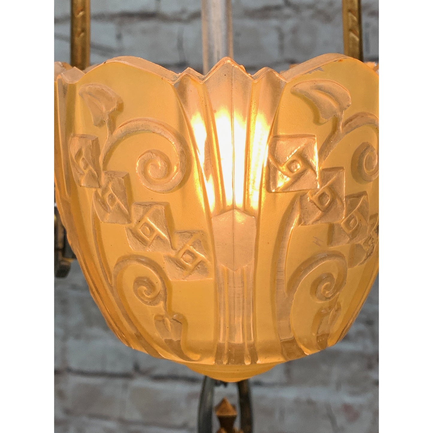 Polished Art Deco 3 Light by Lincoln, Amber Shades #1924