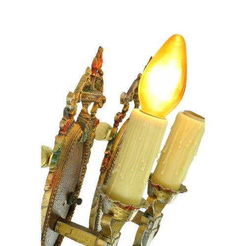 One Pair Spanish Revival Sconces from the 1920s with Original Gold and Red Finish #2072 Free Shipping