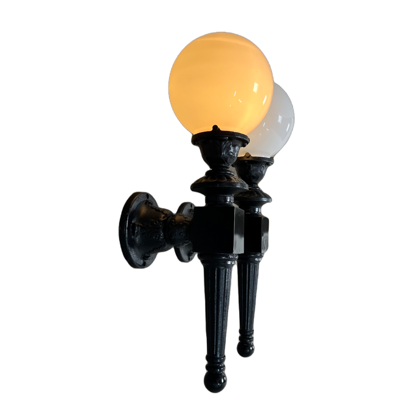 Pair Huge Black Exterior Sconces with Milk Glass Shades circa 1900 #2417