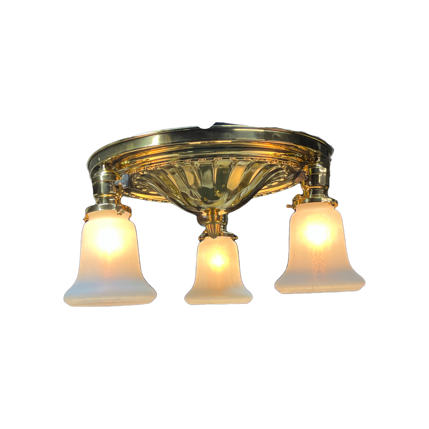 Polished Brass Pan 3 Light with Vintage Shades #2421