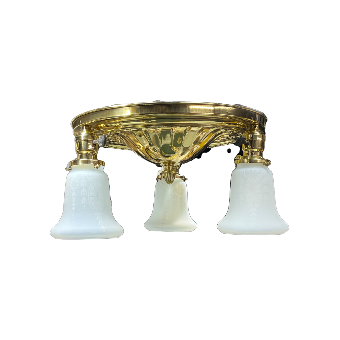 Polished Brass Pan 3 Light with Vintage Shades #2421