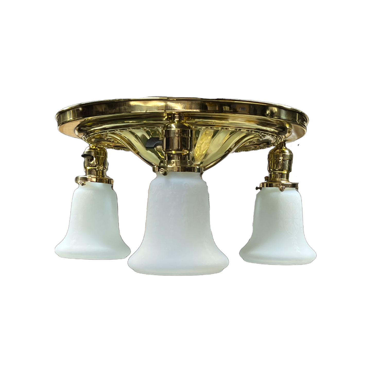 Polished Brass Pan 3 Light with Vintage Shades #2421