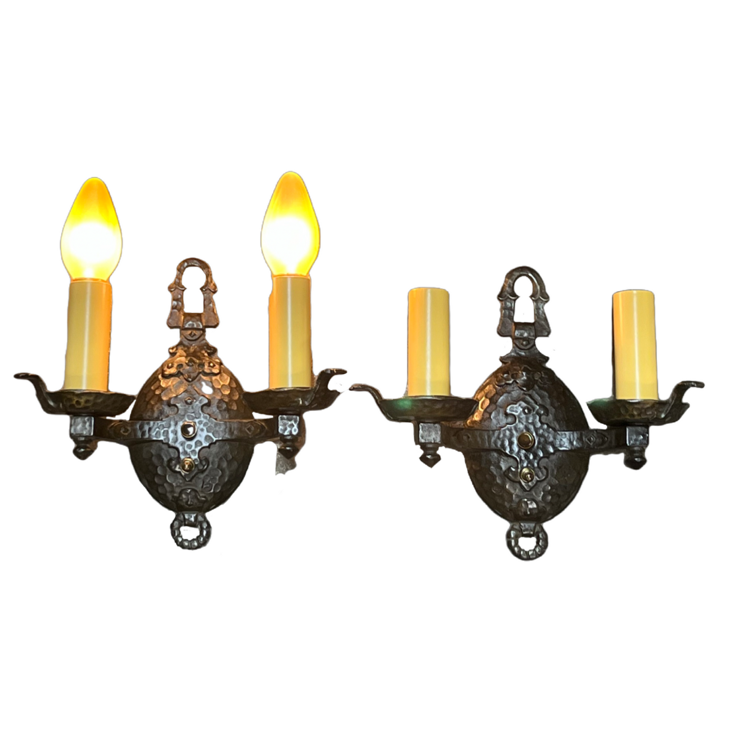 Hammered Two Light Sconces in Cast Iron #2428