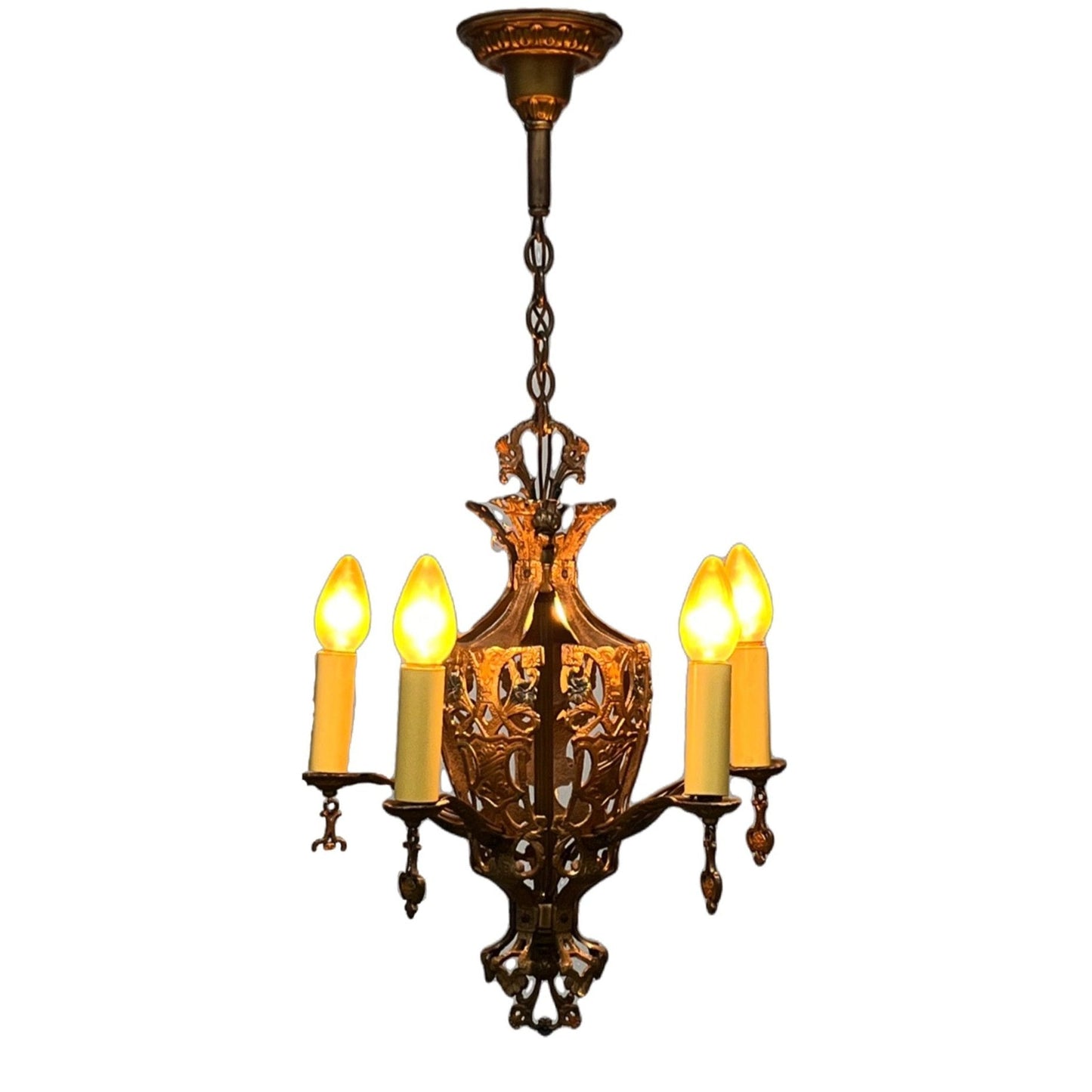 Cast Bronze 1920s Chandelier with Original Finish #2444