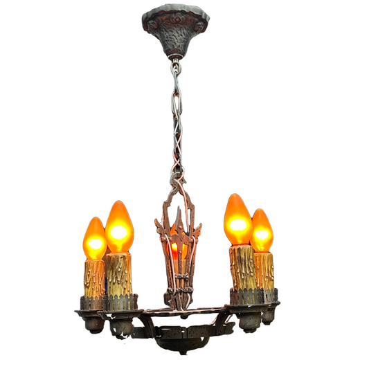 Cast Iron Storybook Style 5 light Chandelier with Original Finish #2447