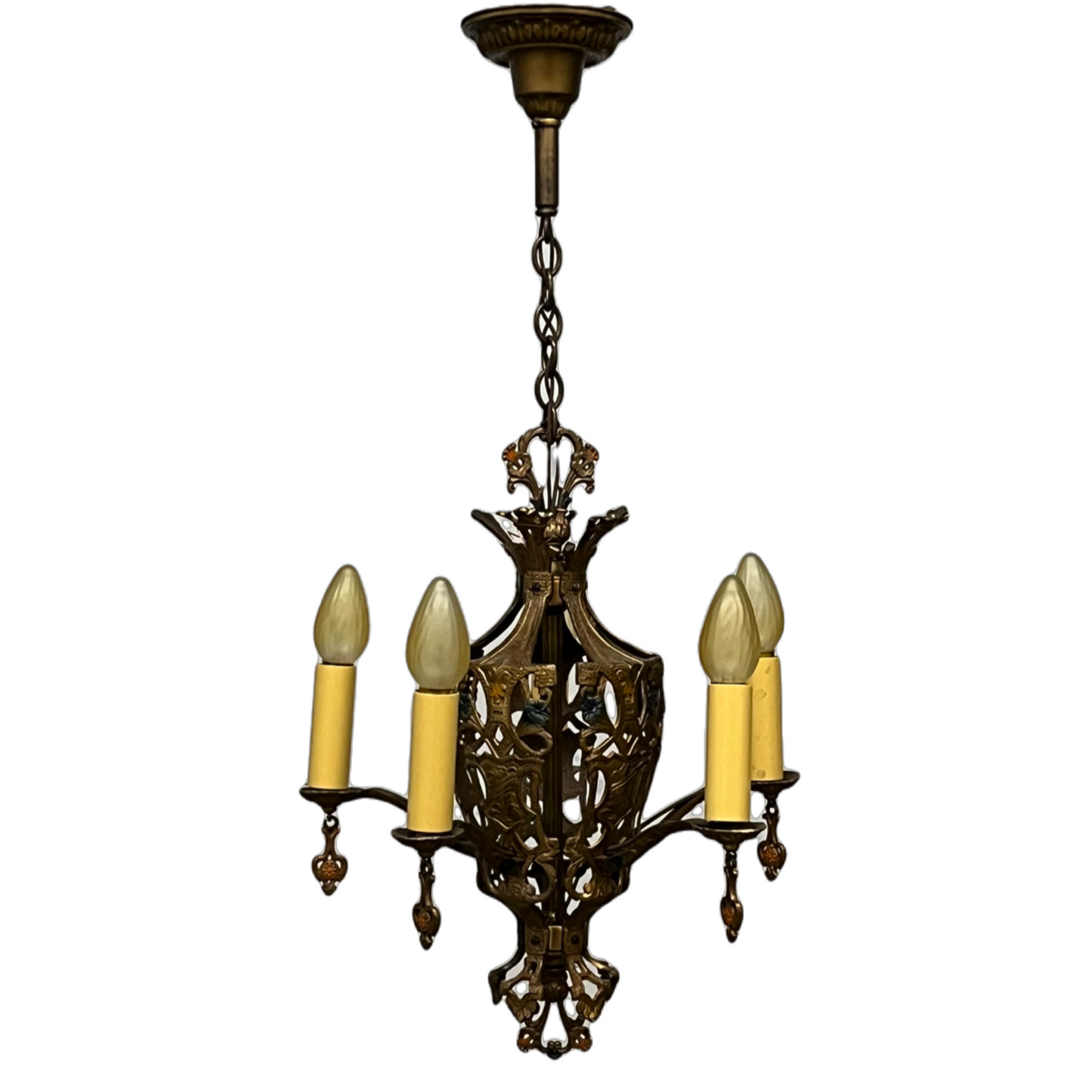 Cast Bronze 1920s Chandelier with Original Finish #2444