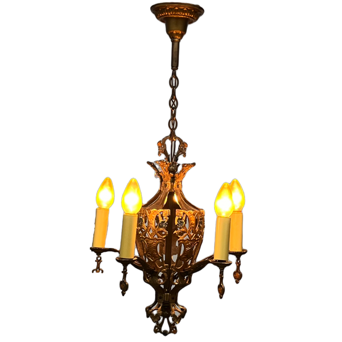 Cast Bronze 1920s Chandelier with Original Finish #2444