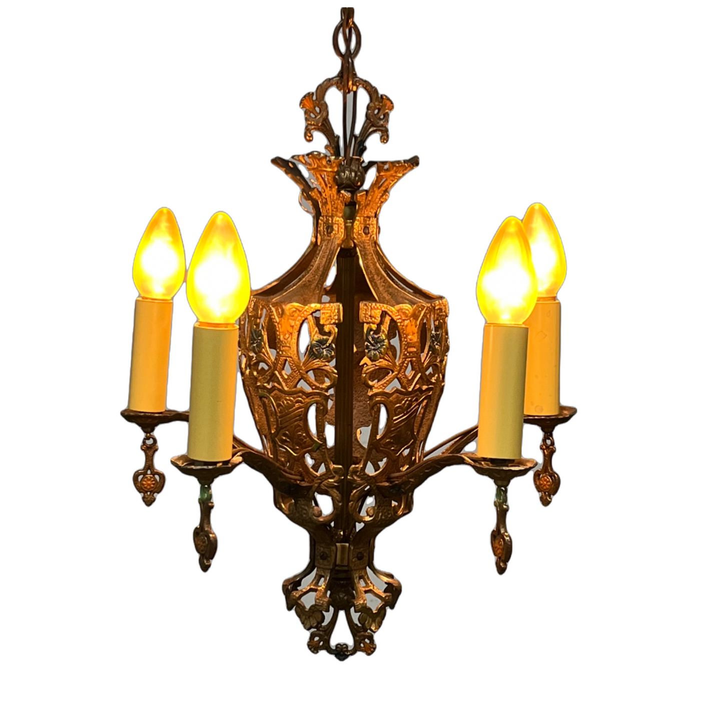 Cast Bronze 1920s Chandelier with Original Finish #2444