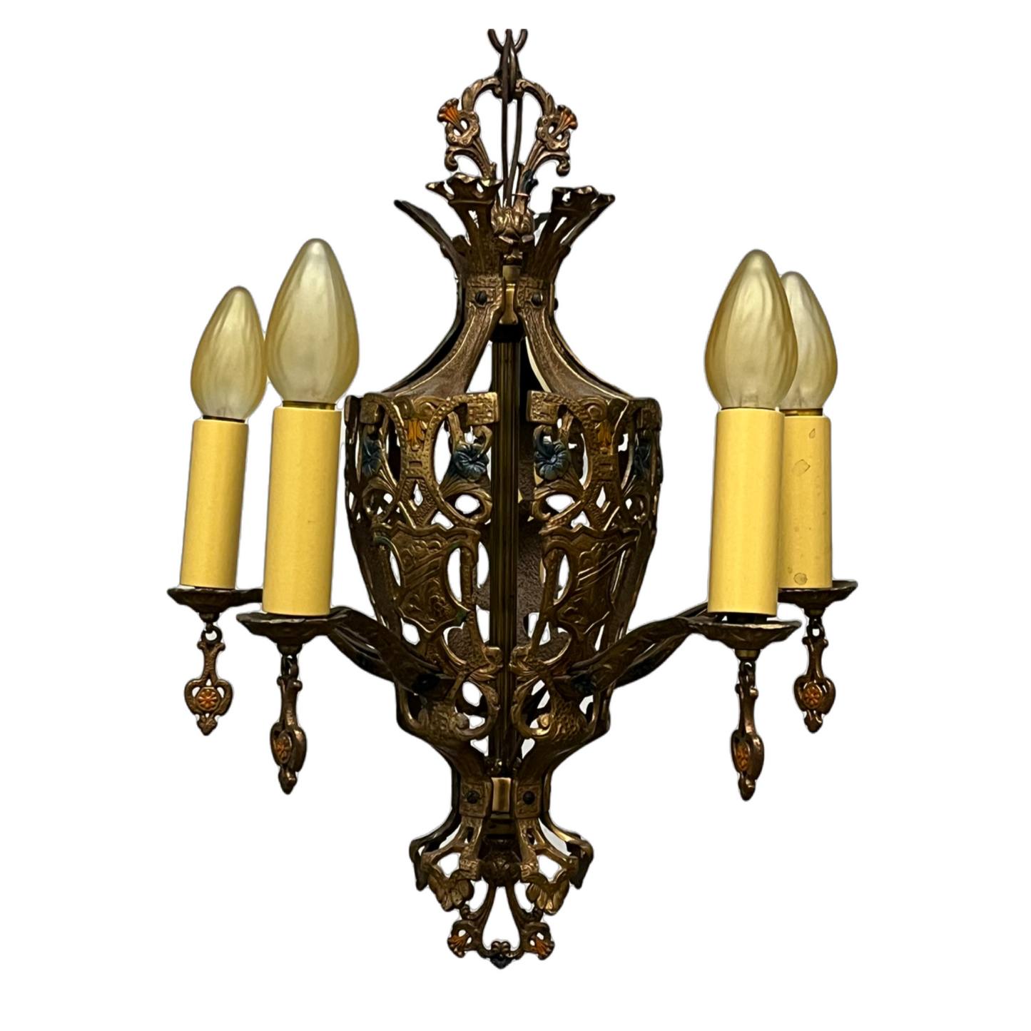 Cast Bronze 1920s Chandelier with Original Finish #2444