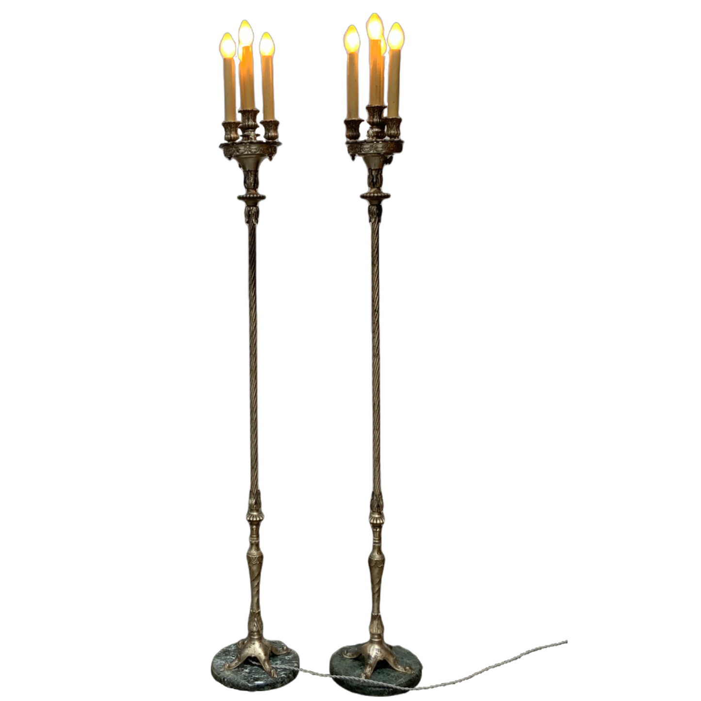 Beautiful Pair of 1920s Floor Lamps in Original Silver Finish #2422