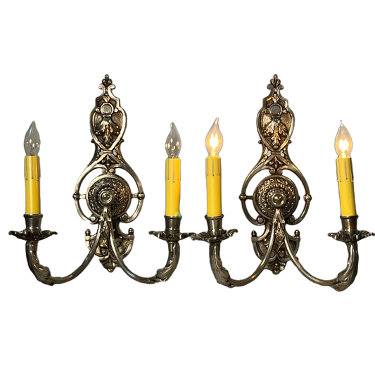 Nickel Plated Cast Brass Candelabra Wall Sconces #2450