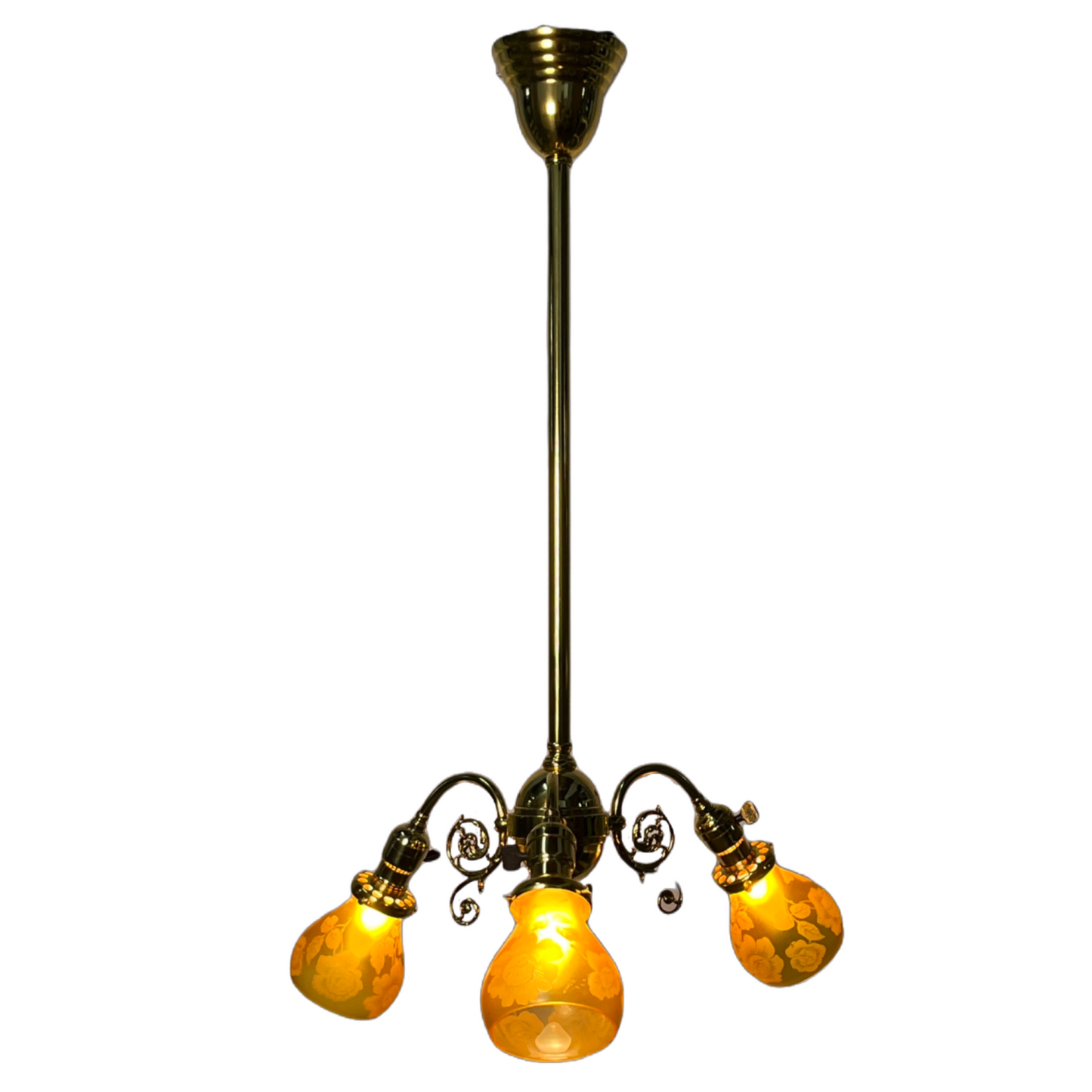 Lovely Victorian 3 light Fixture with Etsy Amber Glass Shades #2451