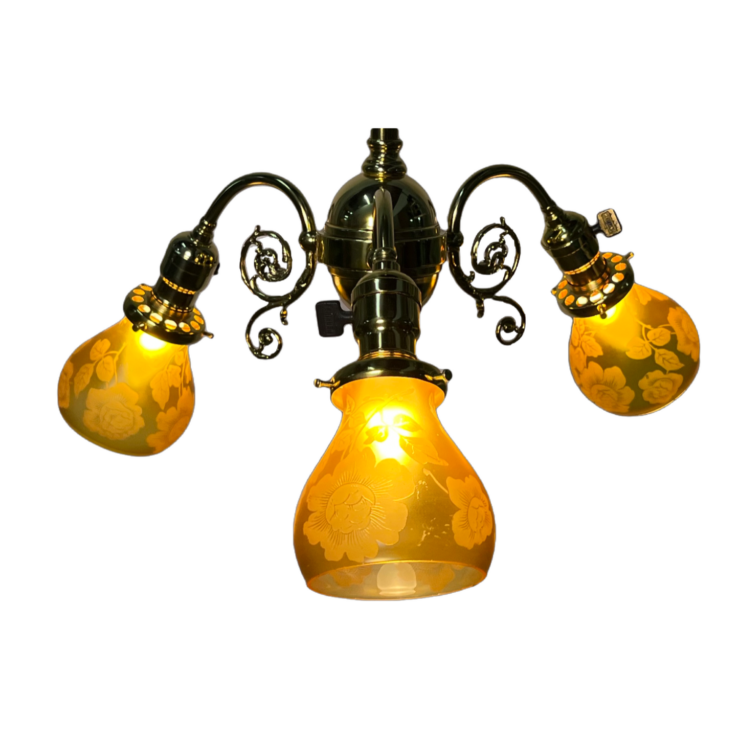 Lovely Victorian 3 light Fixture with Etsy Amber Glass Shades #2451