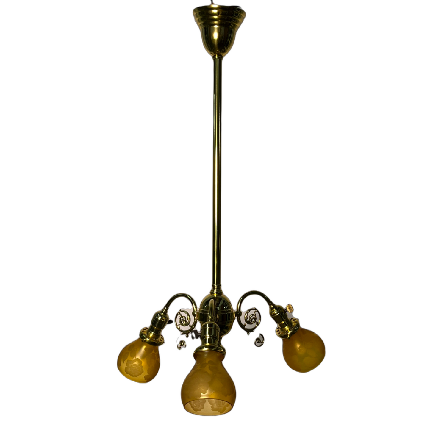 Lovely Victorian 3 light Fixture with Etsy Amber Glass Shades #2451