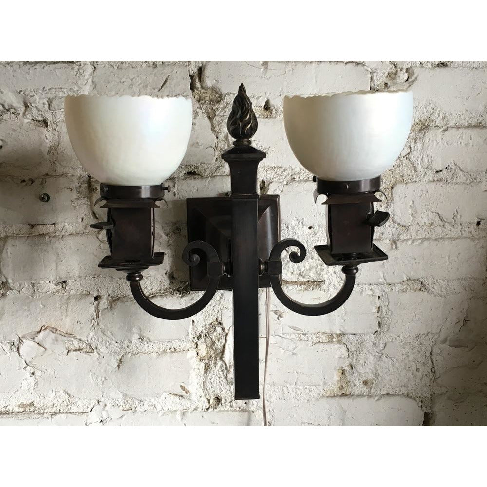 Pair Beardslee Arts and Crafts Sconces with Steuben Art Glass #1634 - Filament Vintage Lighting