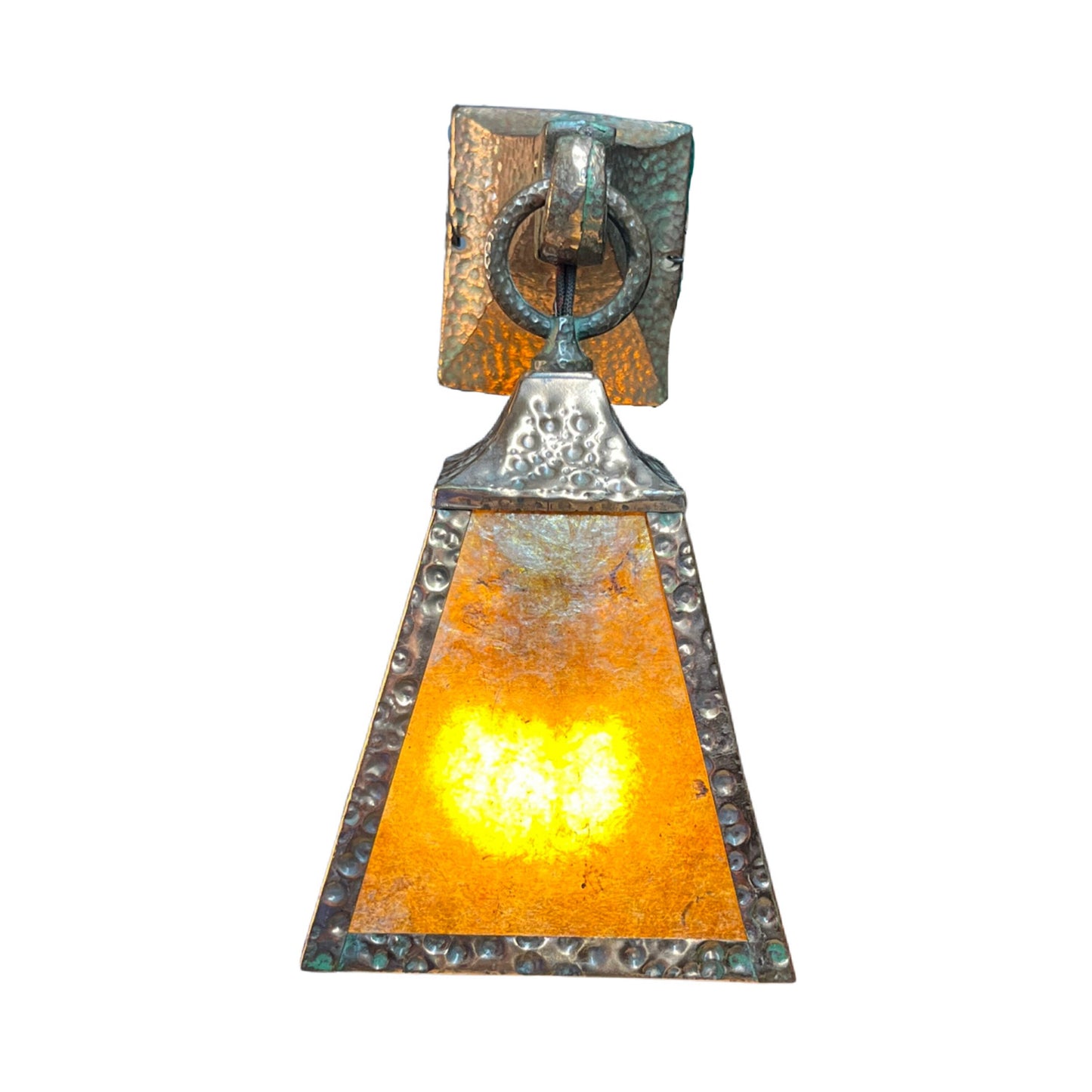 Antique Craftsman or Arts and Crafts Hammered Copper Plated Sconce with Mica Panels for a Bungalow Restored Ready to Install Free Shipping