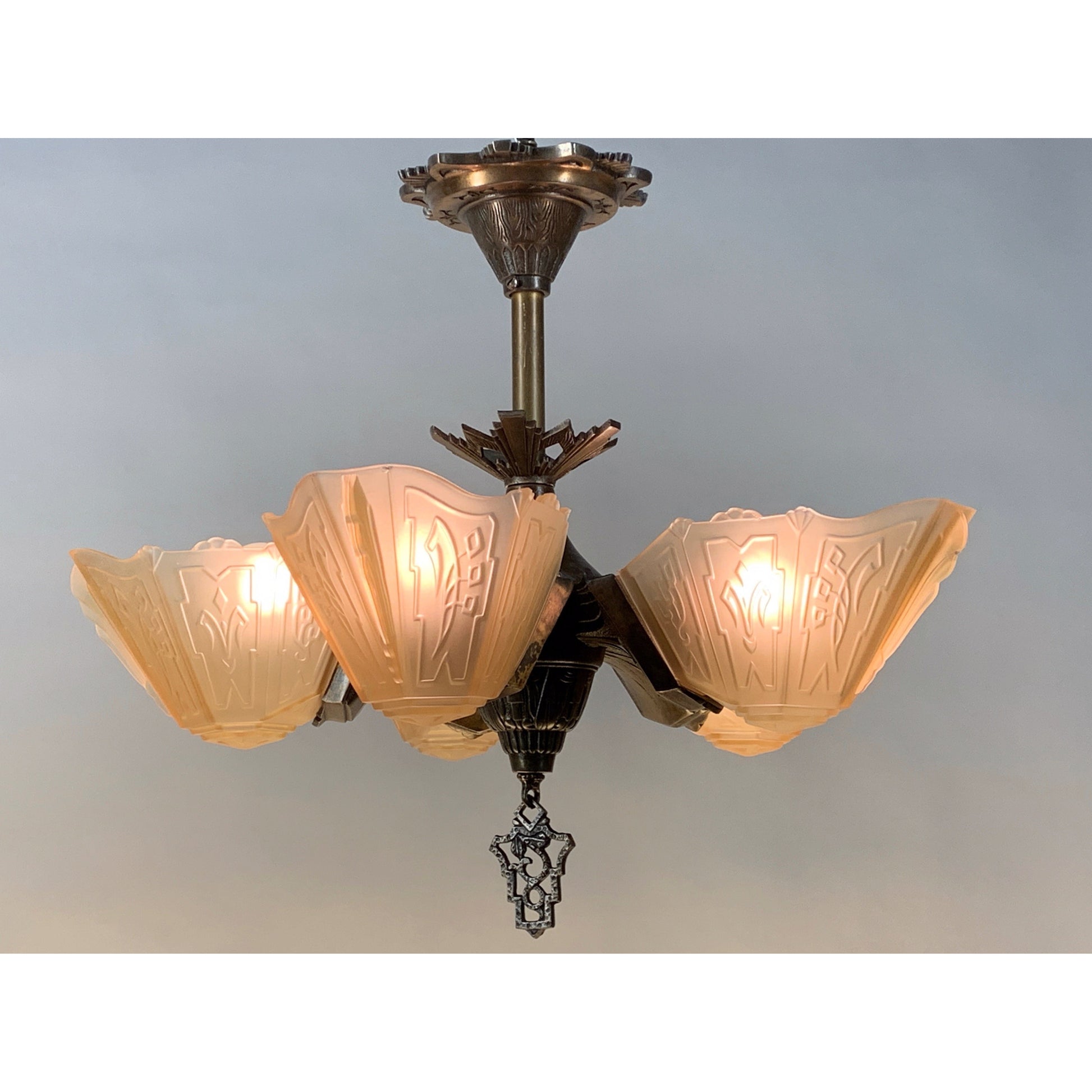 Semi Flush Art Deco Chandelier by Markel #2021 - Filament Vintage Lighting