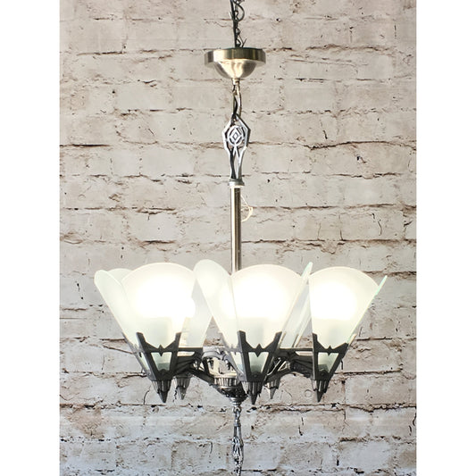 1930s Art Deco Chandelier with Glass Panels - Filament Vintage Lighting