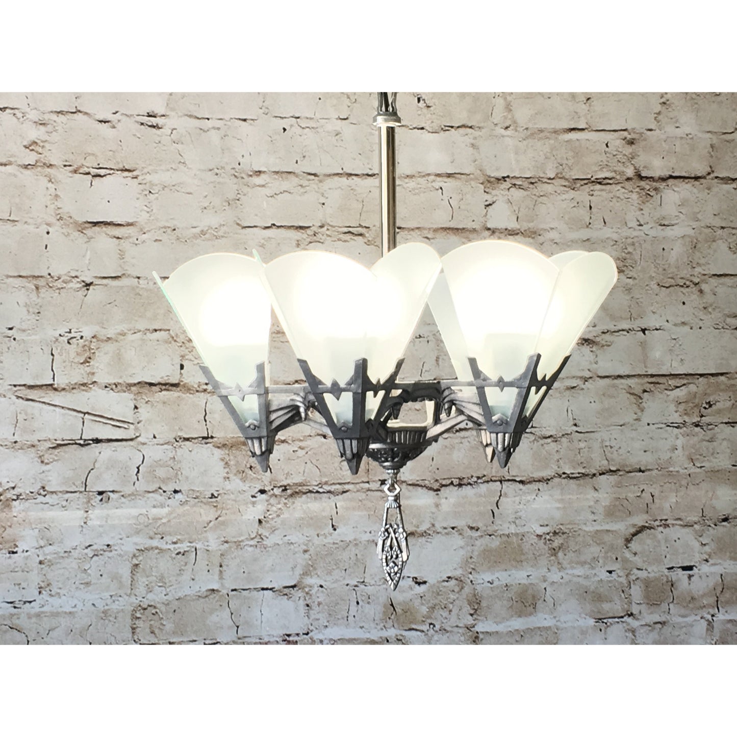 1930s Art Deco Chandelier with Glass Panels - Filament Vintage Lighting