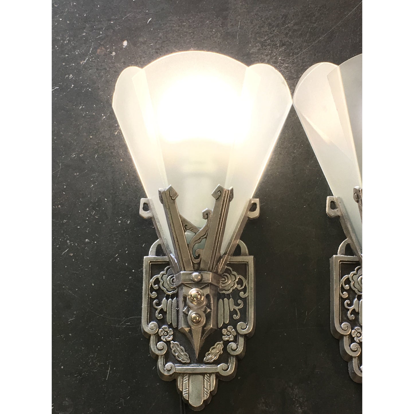 1930s Art Deco Wall Sconces with Flat Panel Glass - Filament Vintage Lighting