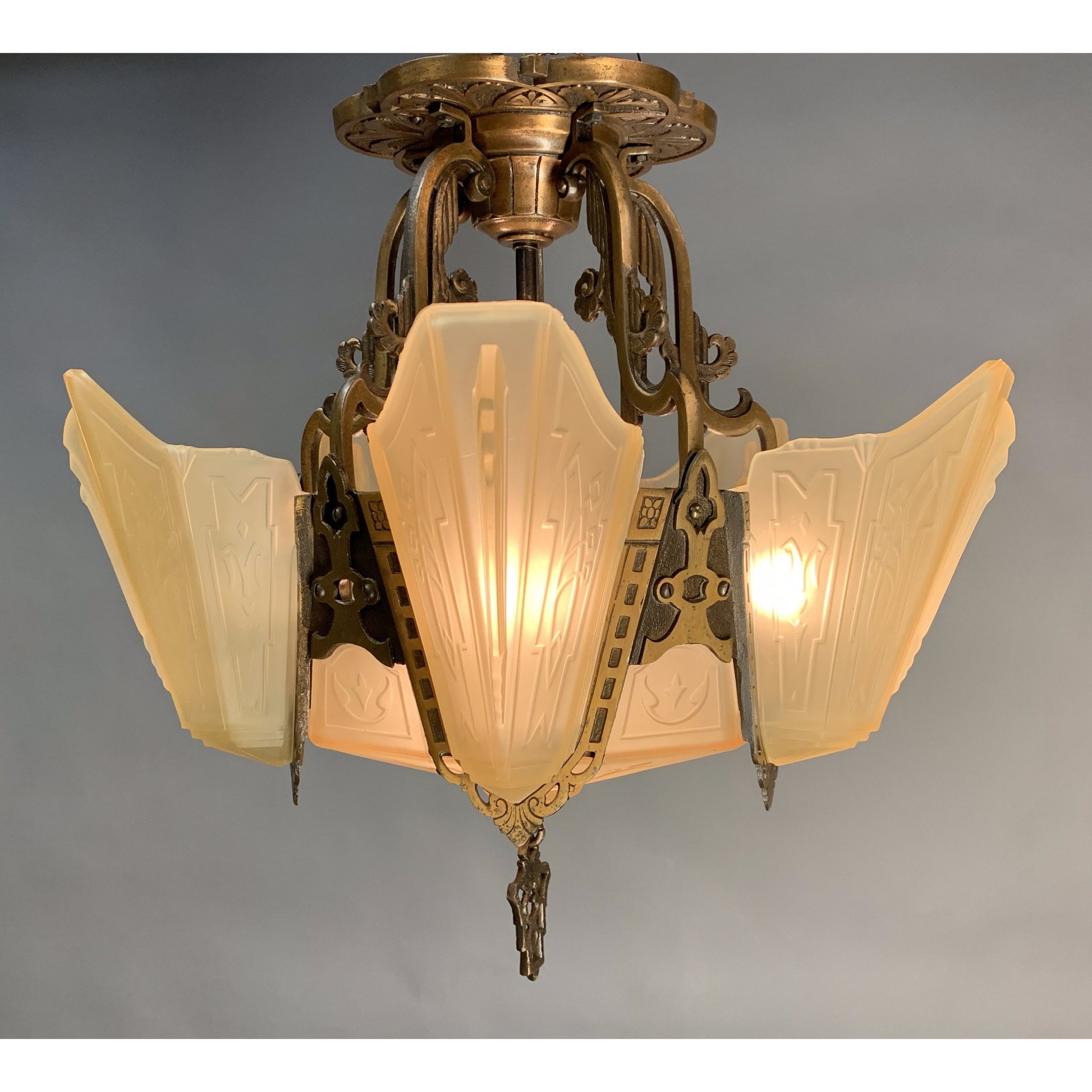 Markel Electric Solid Bronze Semi-Flush with Original Finish #2015 - Filament Vintage Lighting