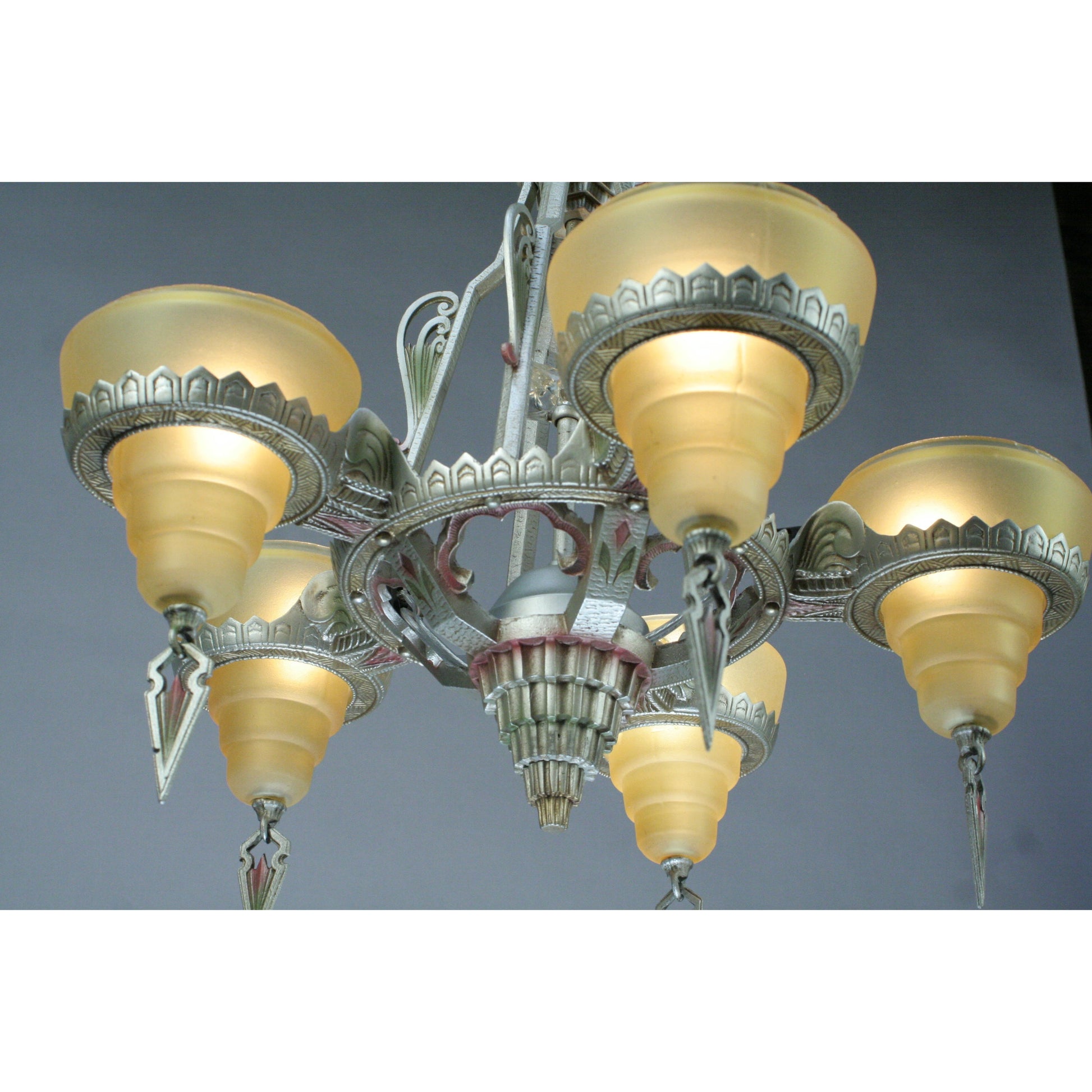 Gill Glass slip shade Modernique art deco chandelier