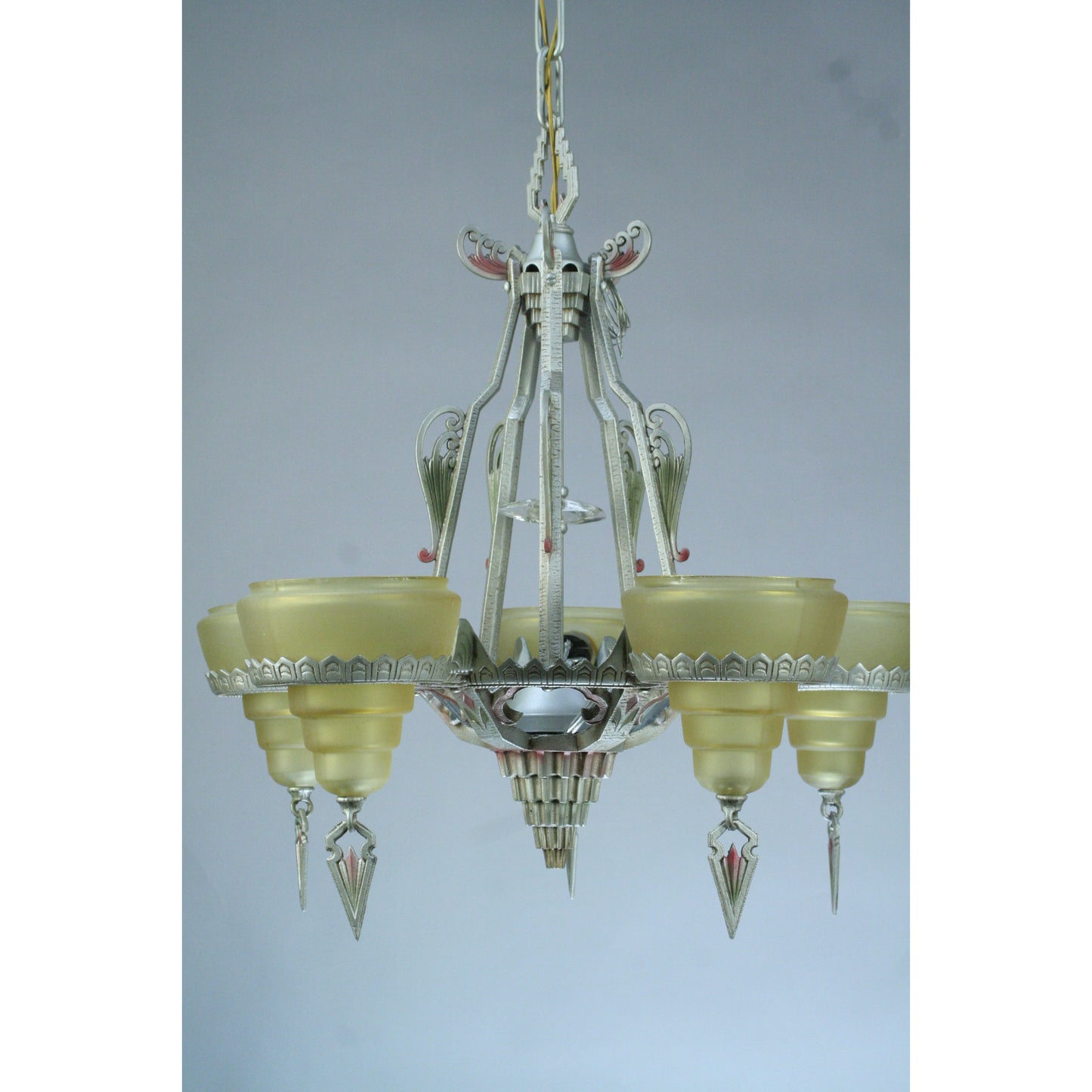 Gill Glass slip shade Modernique art deco chandelier