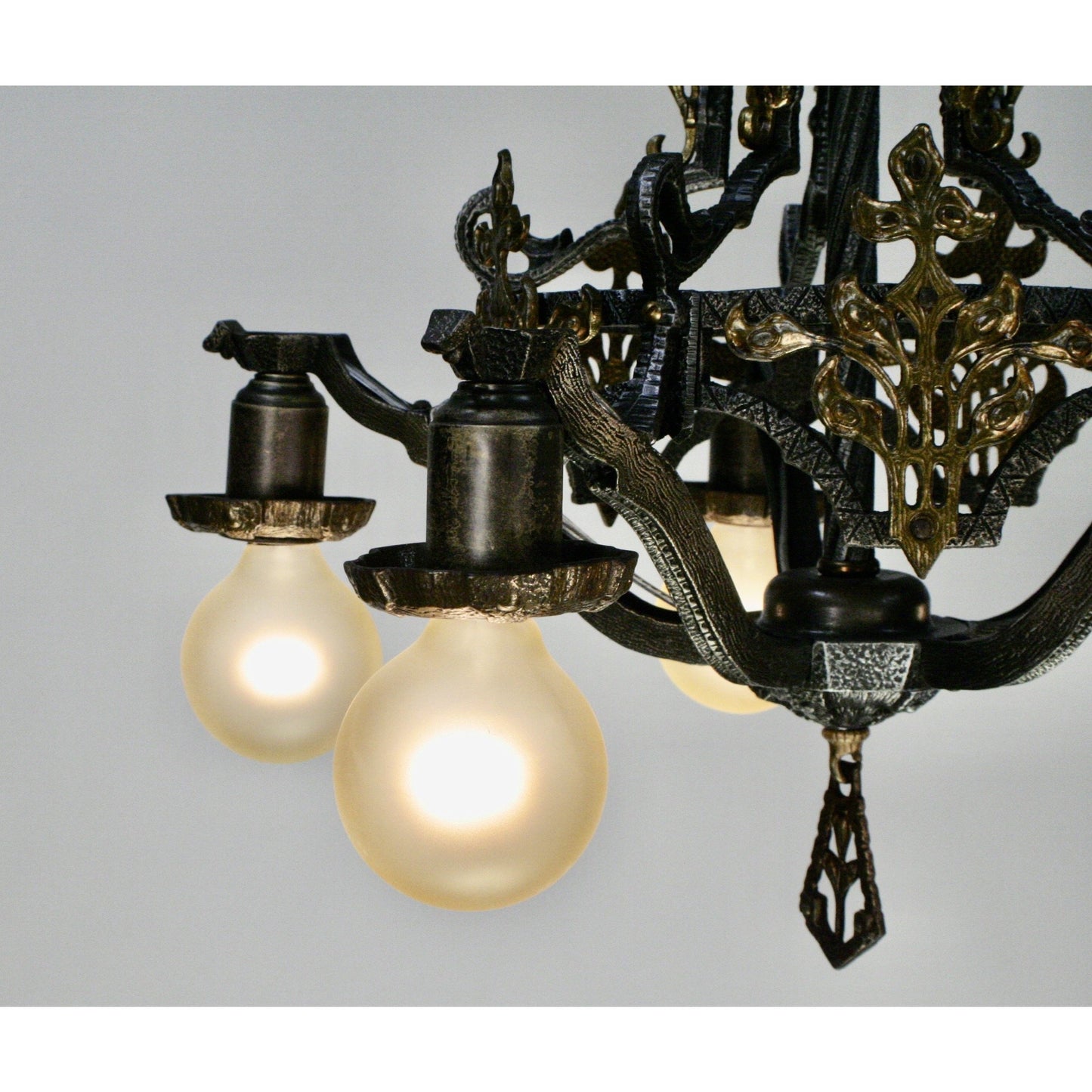 Hammered 1920s Chandelier with Brass Accent Overlays