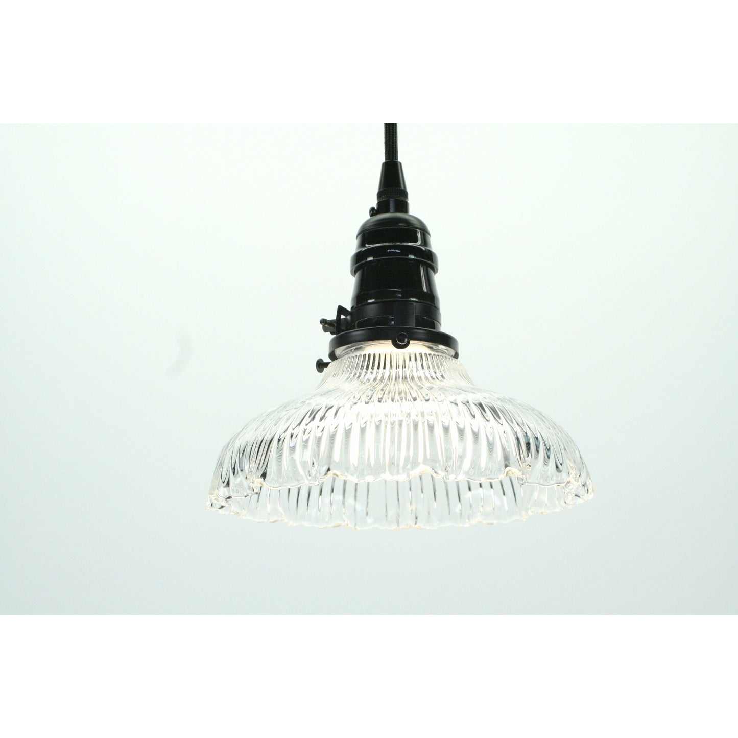 Ruffled Holophane Pendant on Black Socket #2088