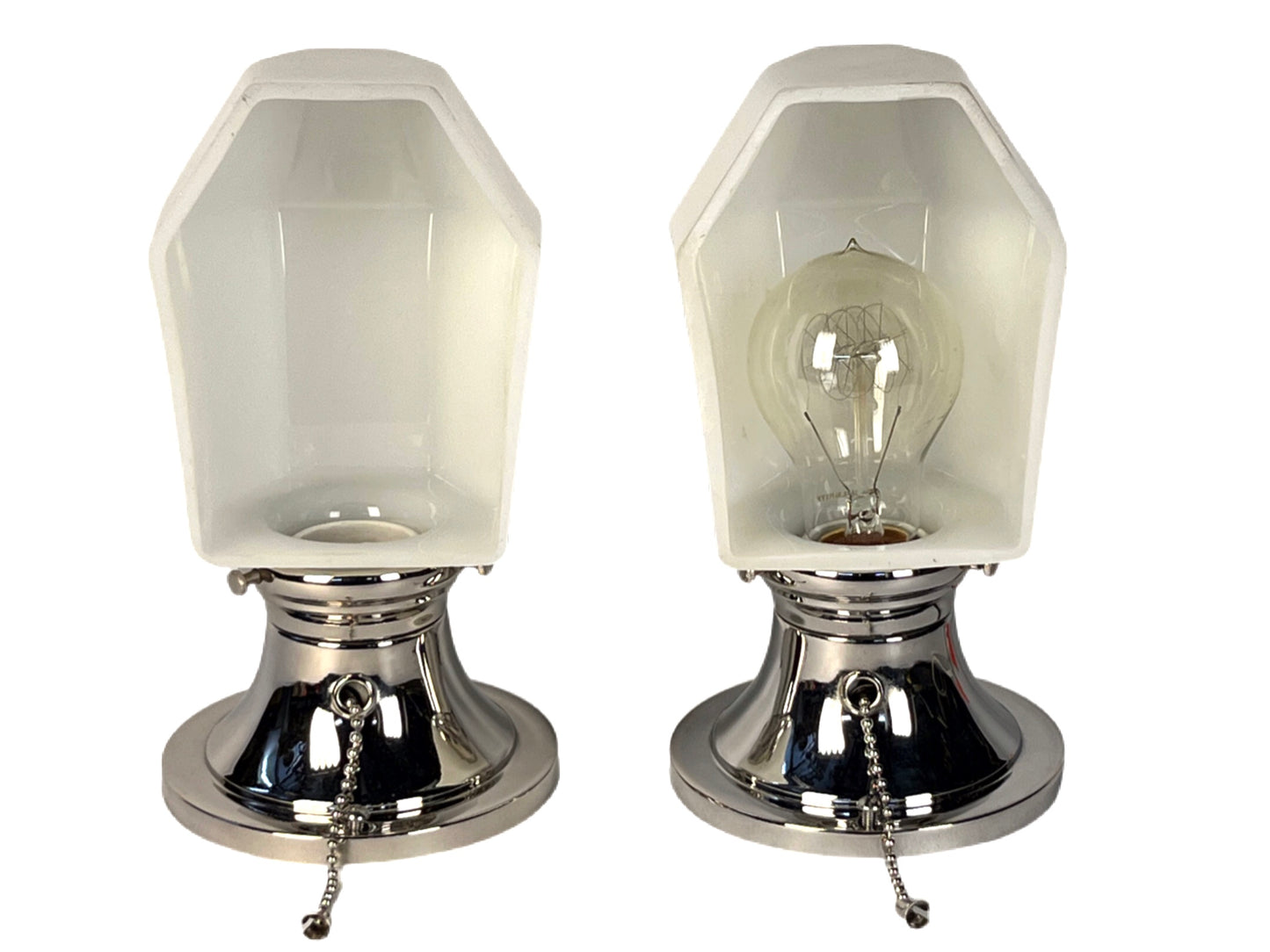 Pair Chrome Art Deco Bath Sconces #2245