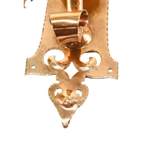 bottom view of hammered copper art noveau sconces