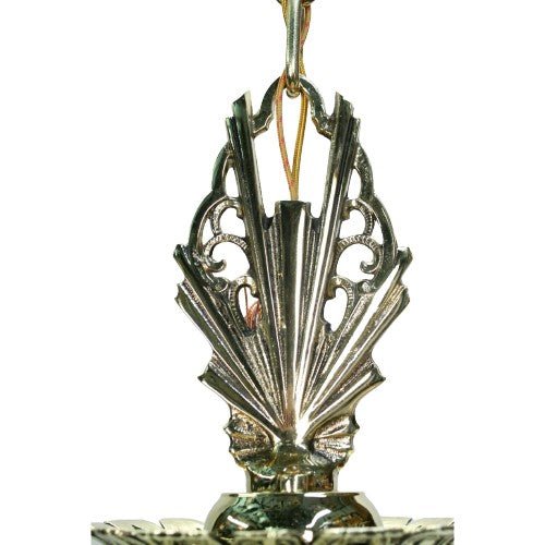 Green stencil shade on Art Deco Polished Brass Crown Pendant #2215