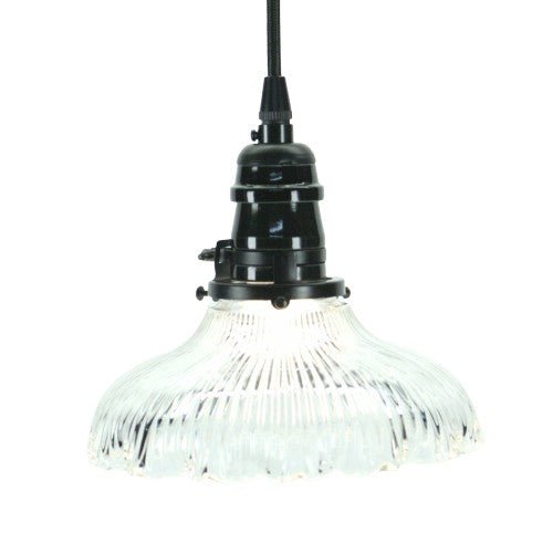 Ruffled Holophane Pendant on Black Socket #2088